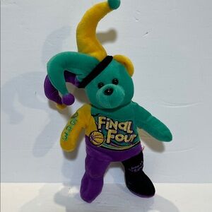 Final Four Jester Bear Plush Toy - Green, Yellow, Purple size 10”, 2003